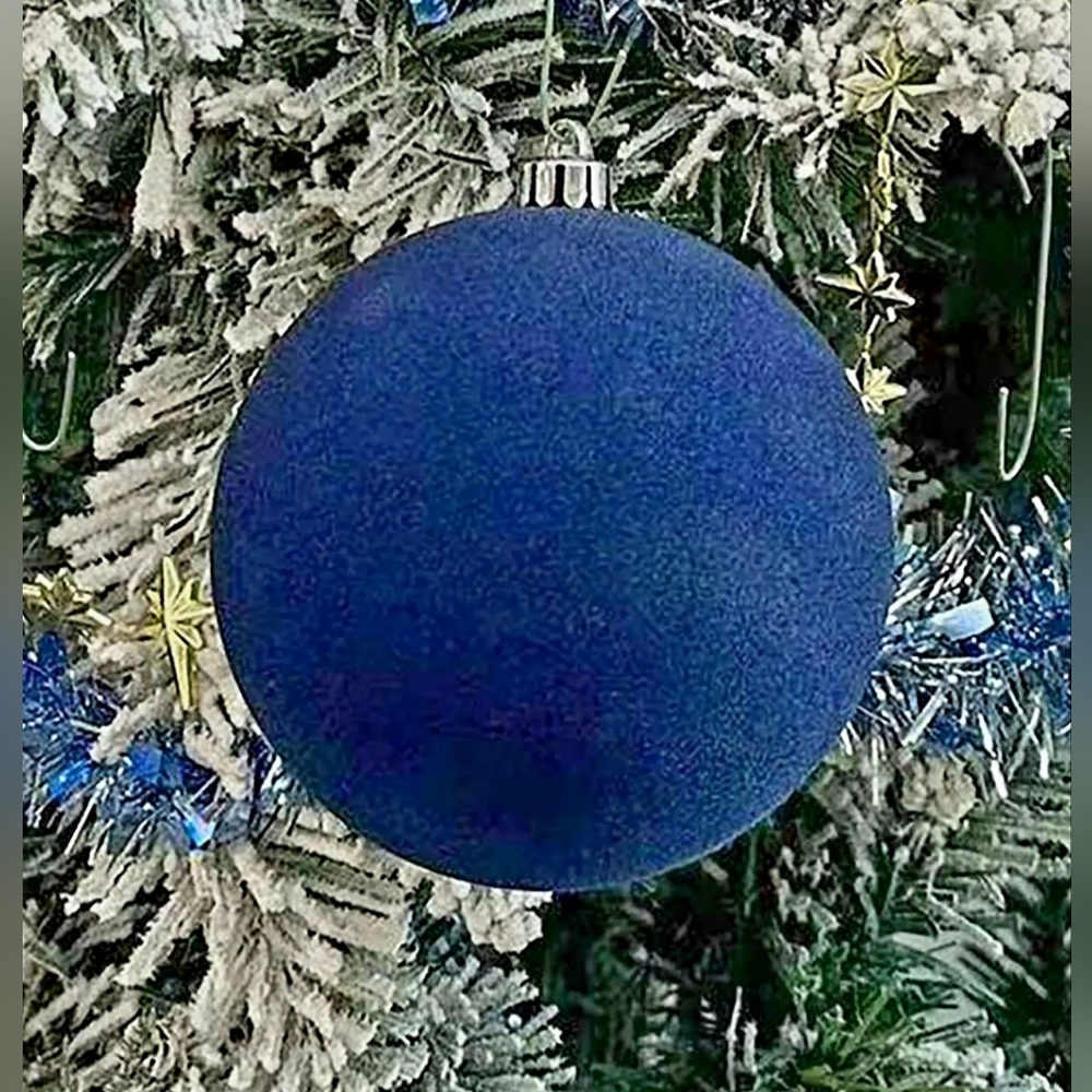 New Holiday Time Flocked Jumbo Shatterproof Christmas Ornaments 6" Navy Blue - Picture 2 of 8